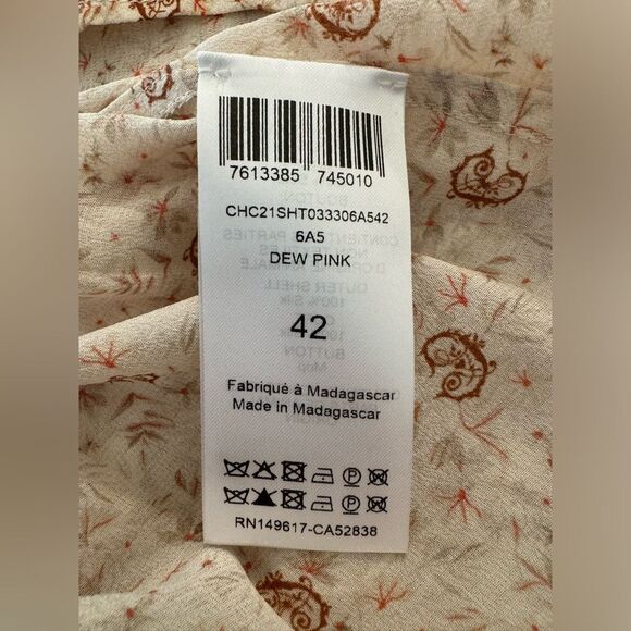 NWOT Chloe Silk Dew Pink C Micro Flower Motif Button Up Blouse Women’s Size 10 - Picture 15 of 16